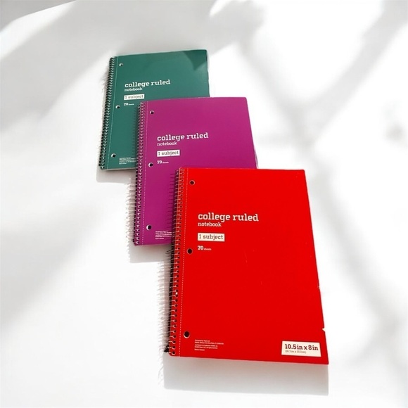 3 Pack College Ruled Notebooks- Red, Purple, Green- 10”.5x8”- 70 sheets each - Picture 1 of 2